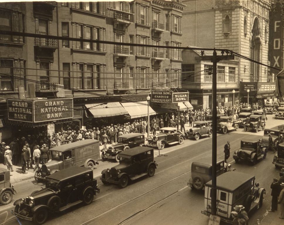 Grand Avenue National Bank (exterior) after Robbery, 1930