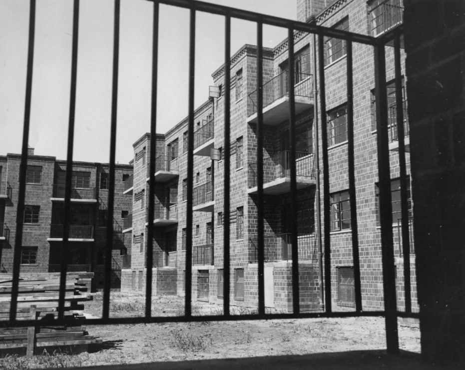 Neighborhood Gardens Apartments - Balconies, exterior, 1930