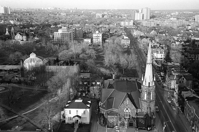 View from Gerrard and Mutual (looking east), Toronto, 1982