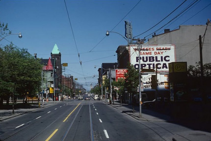 Looking east on Queen across Church, May 31, 1981.
