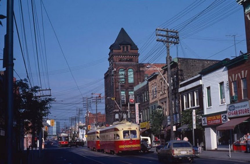 Queen and Broadview, looking west, August 25, 1983.