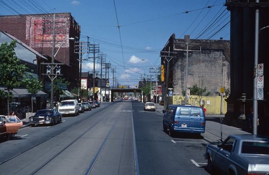 Queen and Saulter, looking toward the rail bridge, June 6, 1981.