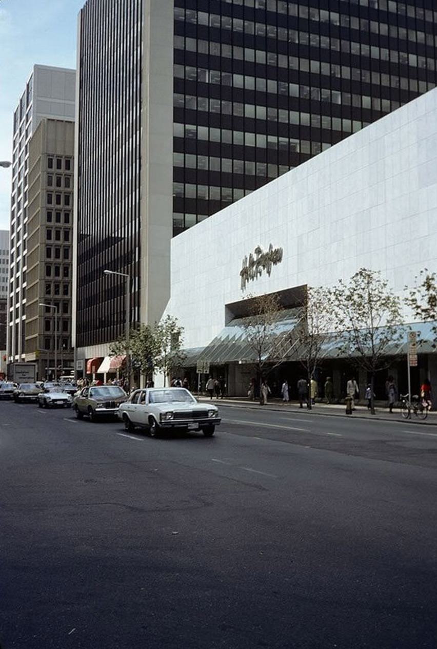 Bloor Street near Bay, facing north with the Holt Renfrew building in sight, 1980s