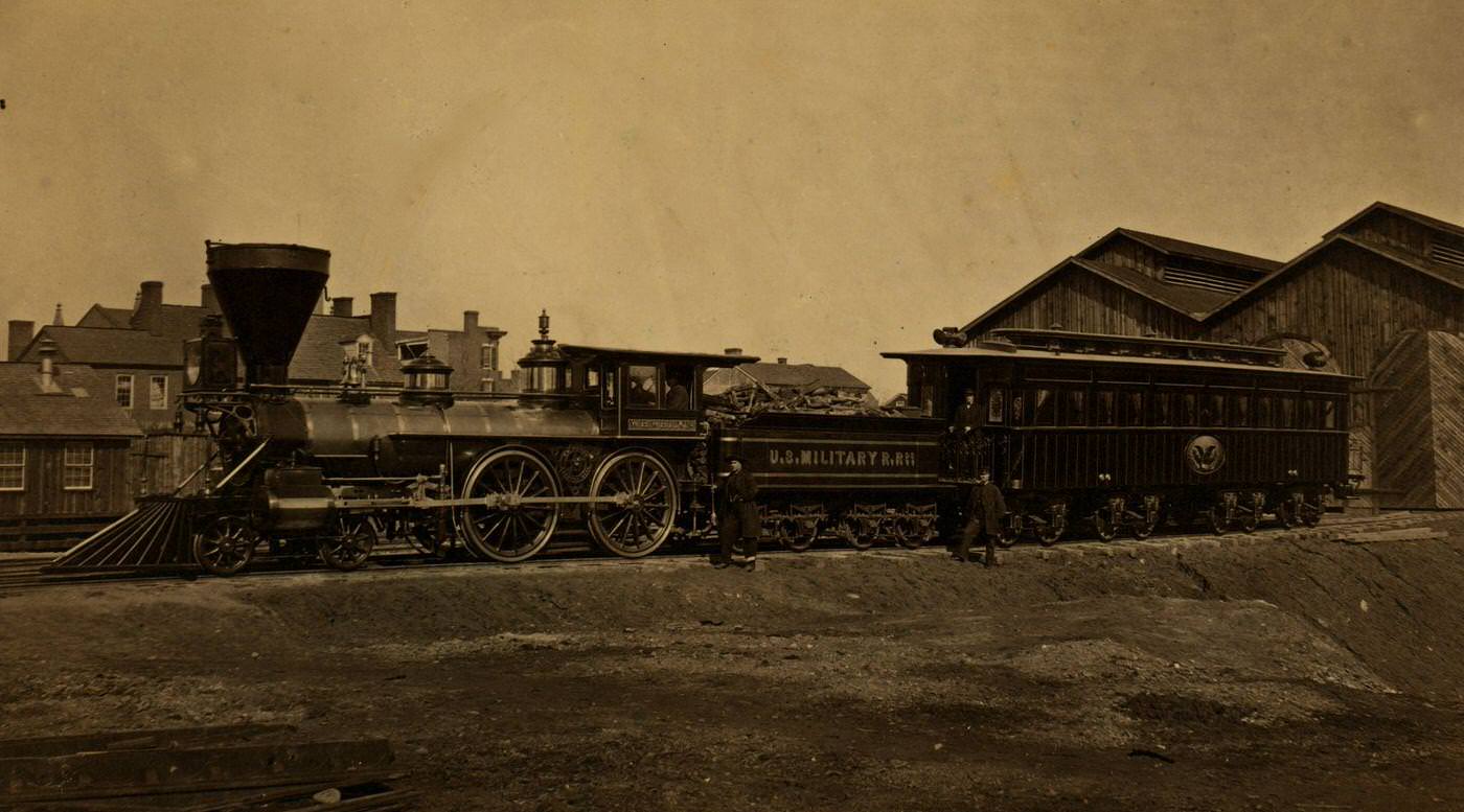 Engine W. H. Whiton, and President's car, Alexandria, January,1865
