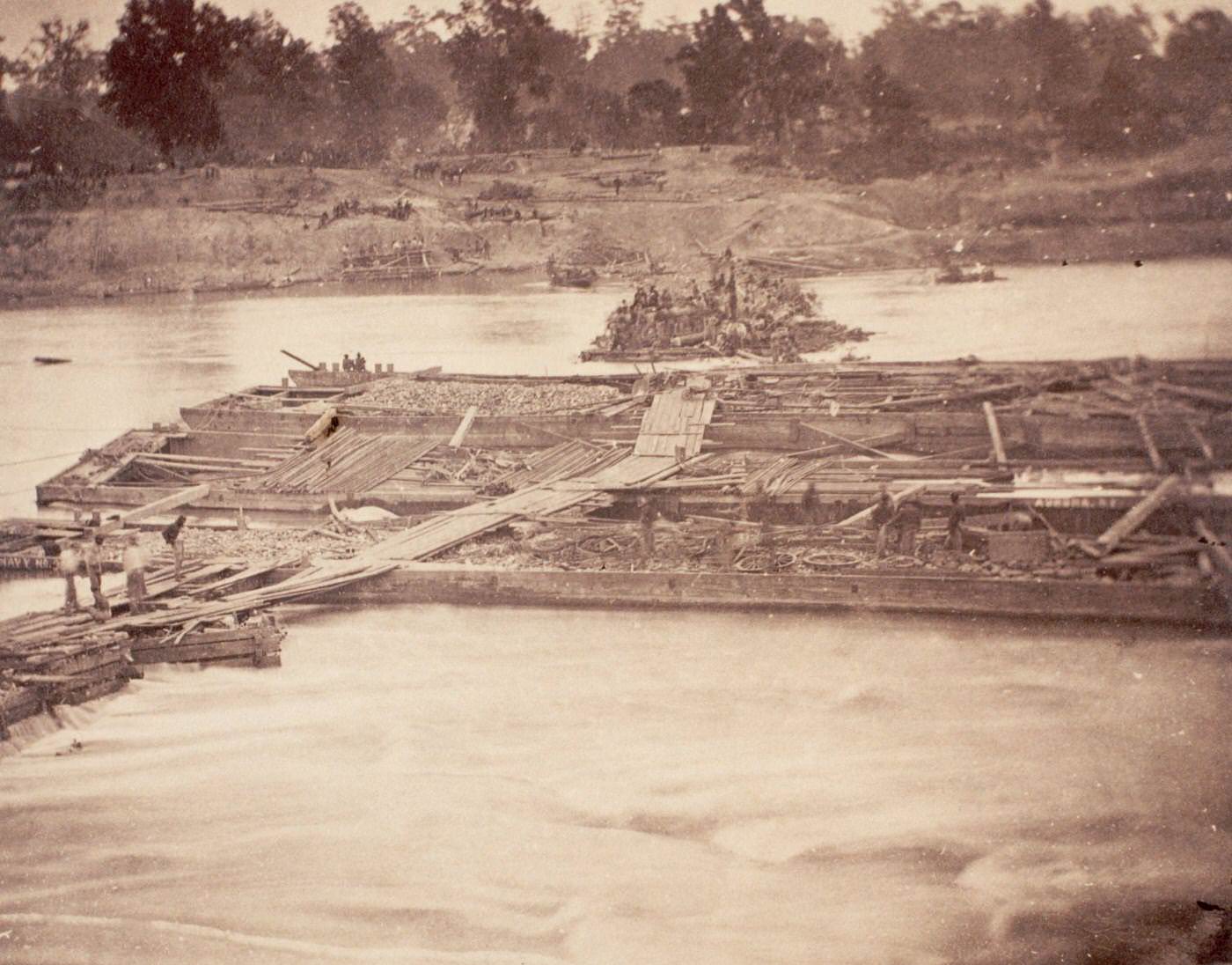 During the fighting on the Red River, Louisiana, a Union fleet of 33 vessels was trapped at Alexandria by low water, 1860s