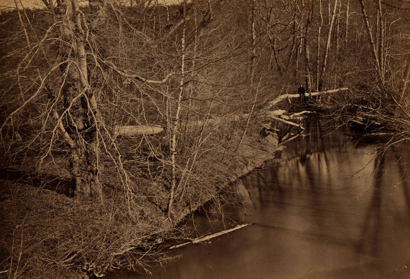 View on Pope's Head, near burnt bridge, Orange & Alexandria Railroad, 1860