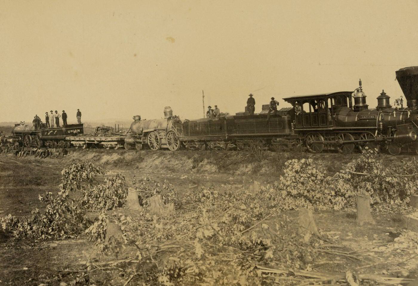 Wreck on the track, ready for transportation to Alexandria, 1863