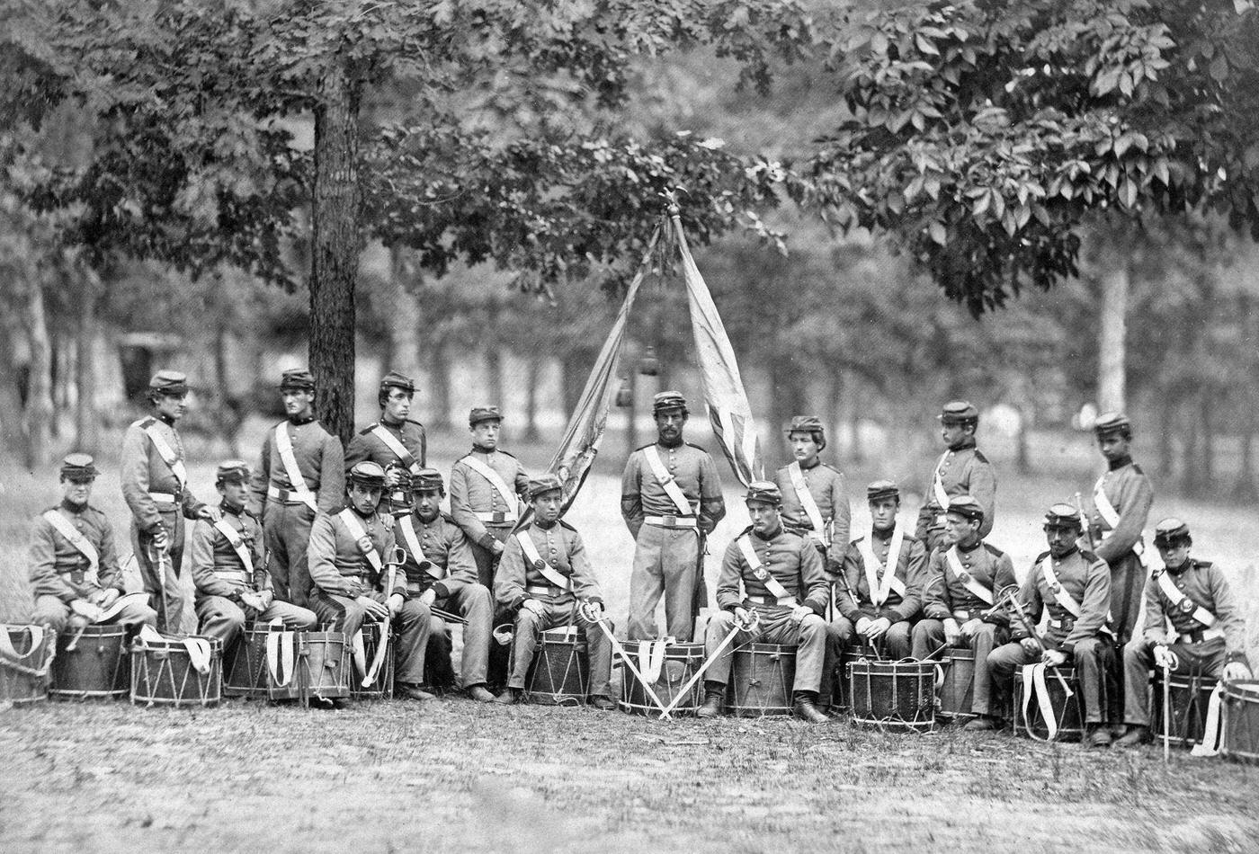 Drum corps, 8th New York State Militia, Alexandria, Virginia, 1861.