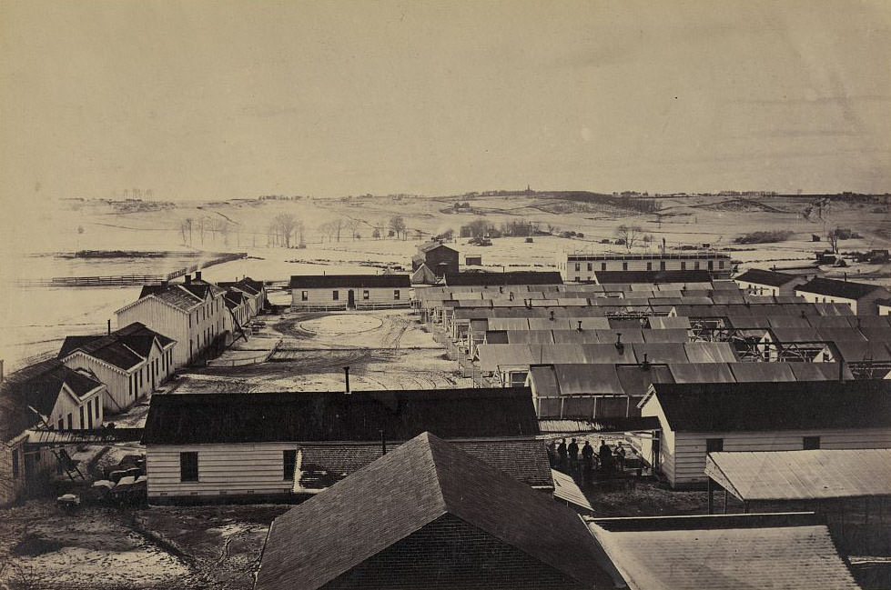 Bird's-eye view of Sickel Hospital, Alexandria, 1862