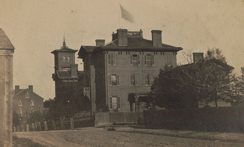 Wolfe Street Hospital, Alexandria, Virginia, with Tuscan Villa Hospital in the distance, 1862