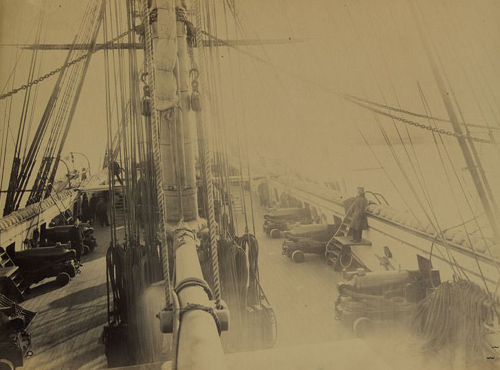 Deck view of Russian frigate "Osliaba," harbor of Alexandria, 1863