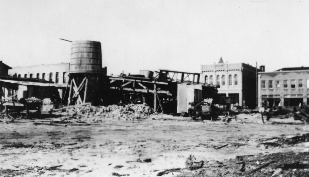 A row of businesses that remain standing after the Corpus Christi hurricane of 1919.