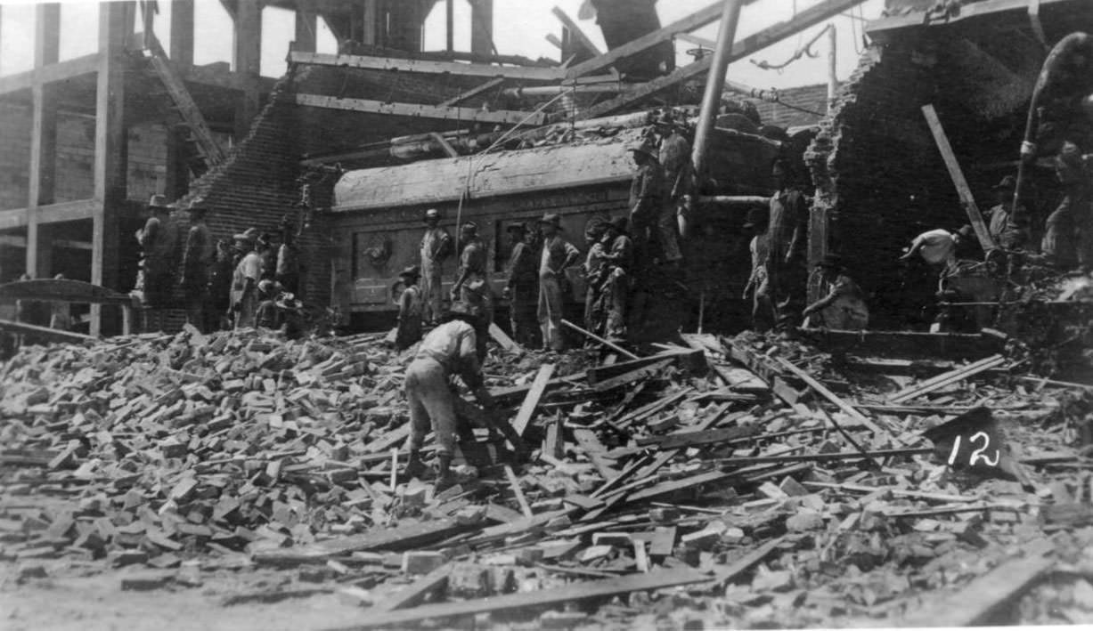 The rubble and debris at the Electric power plant after the hurricane of 1919 in Corpus Christi.
