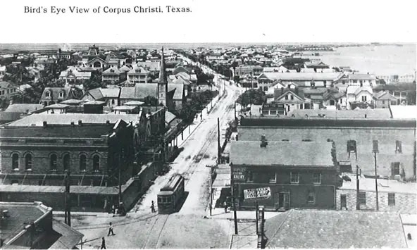 The view of Corpus Christi from Chaparral and Starr streets circa 1913.
