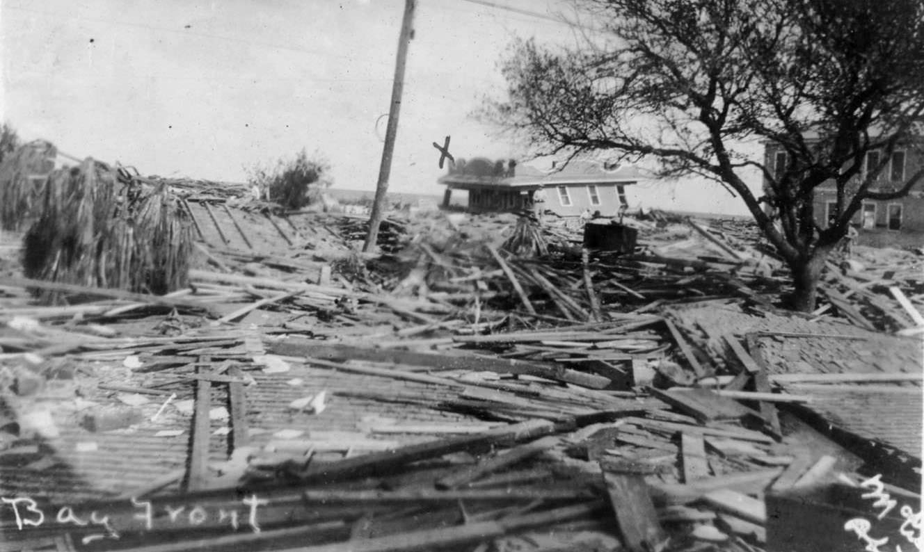 Debris and boards near the Bay Front after the 1919 hurricane in Corpus Christi.