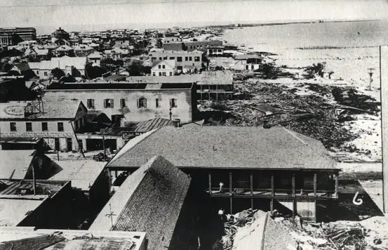 Looking north from the roof of the Nueces Hotel, many buildings along Water Street were heavily damaged during the 1919 hurricane.