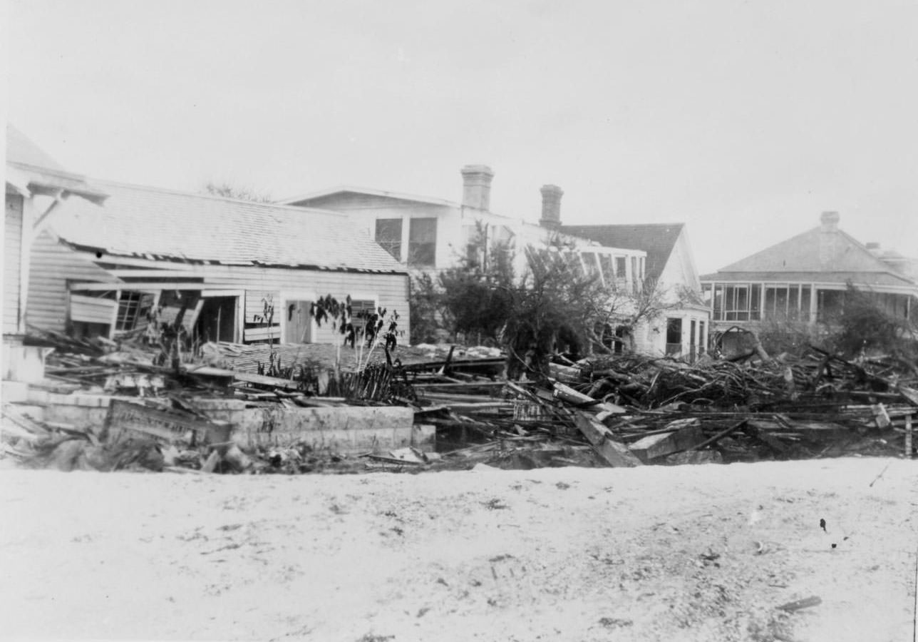 Wrecked homes and debris along Water Street after the 1919 hurricane in Corpus Christi.