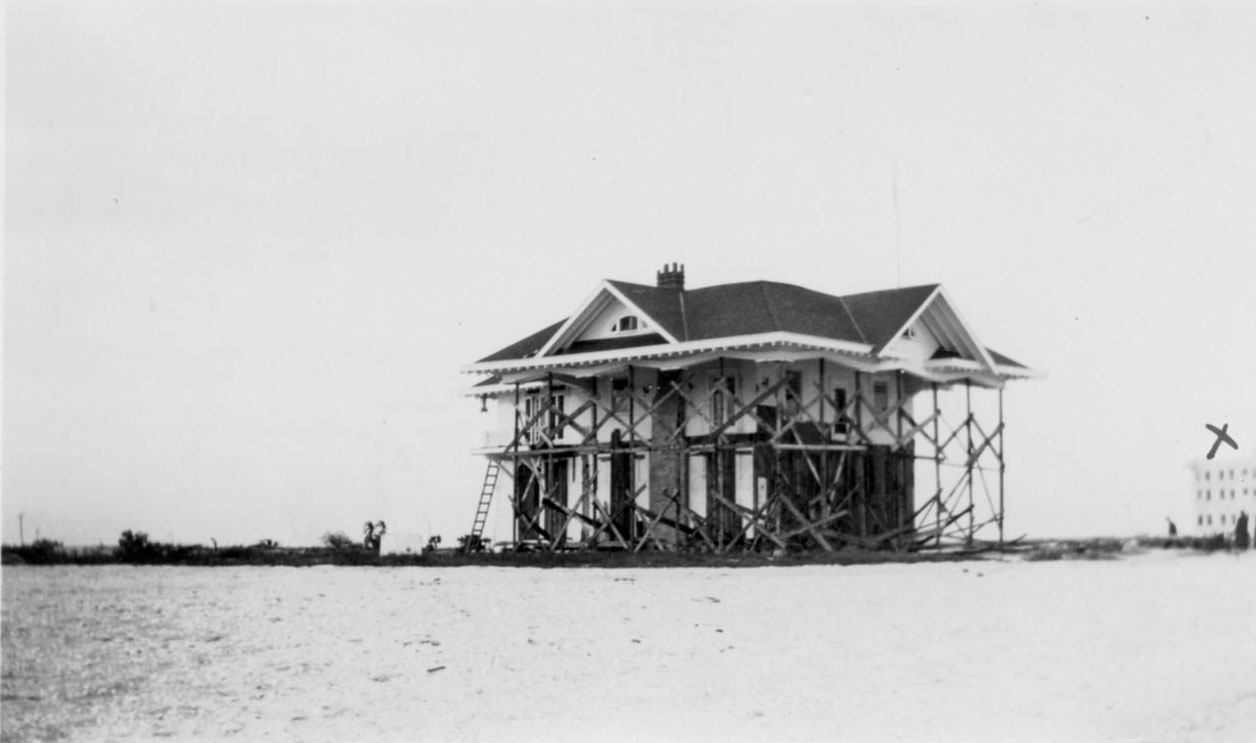 Lone beach house after the hurricane of 1919 in Corpus Christi.