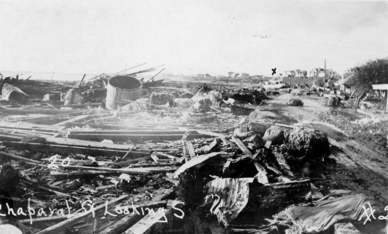 Piles of debris after the hurricane in 1919 in Corpus Christi.