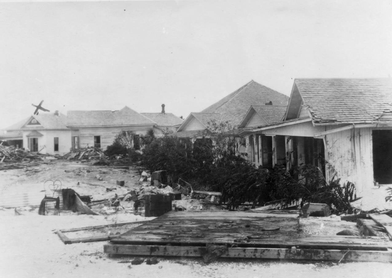 Four or five cottages damaged in the hurricane of 1919 in Corpus Christi.