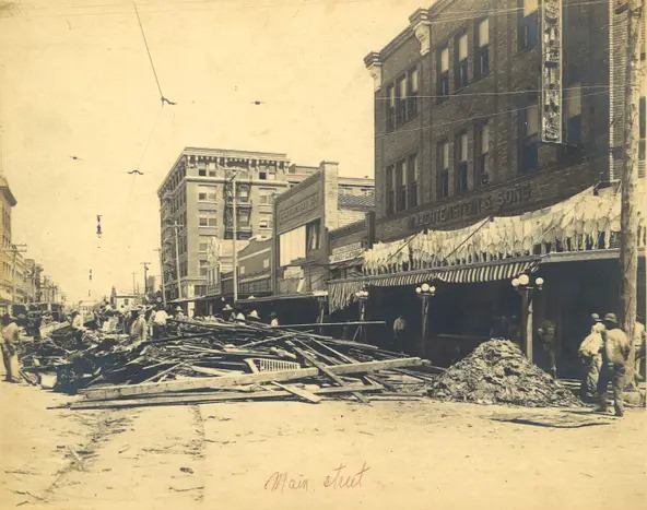 Shirts are hung to dry outside Lichtenstein's department store on Chaparral Street after the 1919 hurricane struck Corpus Christi.