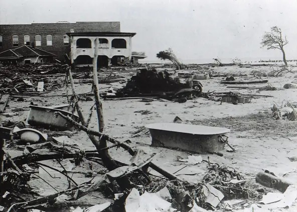 Debris left by the 1919 storm included bathtubs and sinks swept from homes.