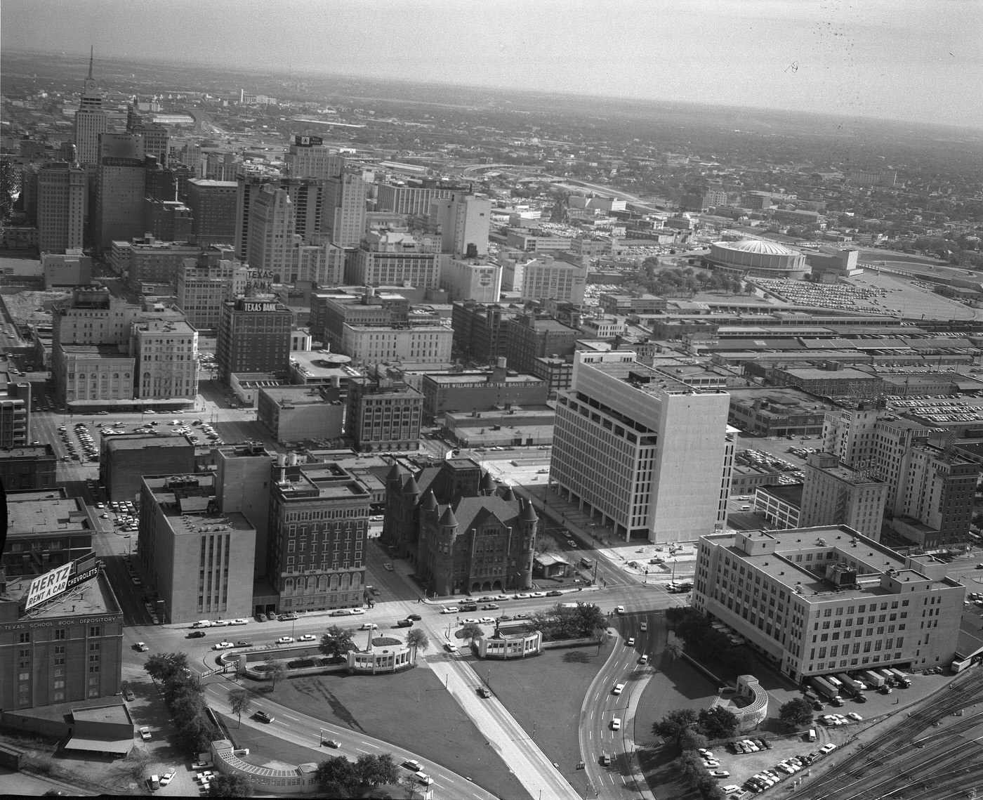 Aerial of Dealey Plaza and Triple Underpass, Dallas, 1965