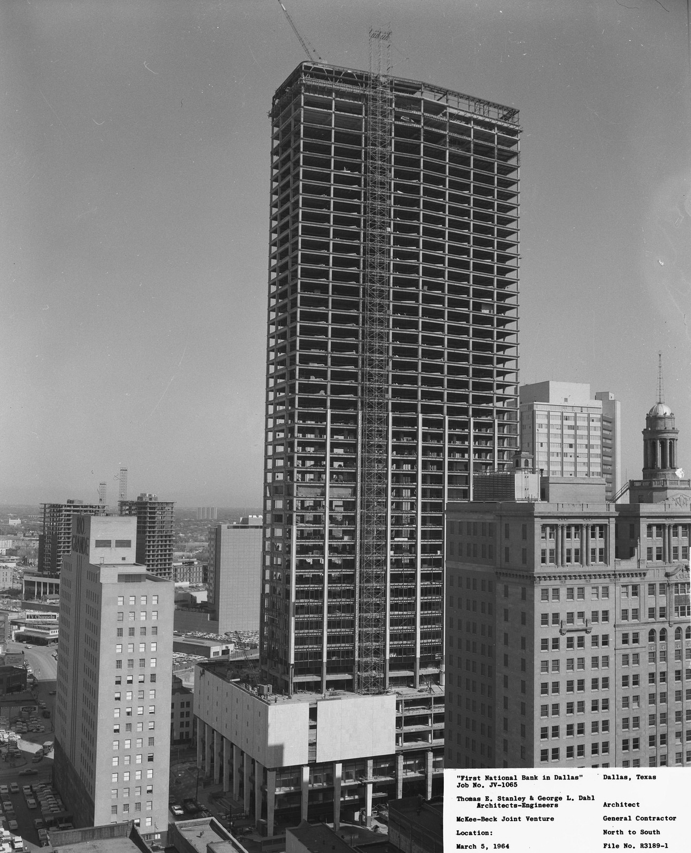 Construction of the First National Bank building, downtown Dallas, Texas, 1963