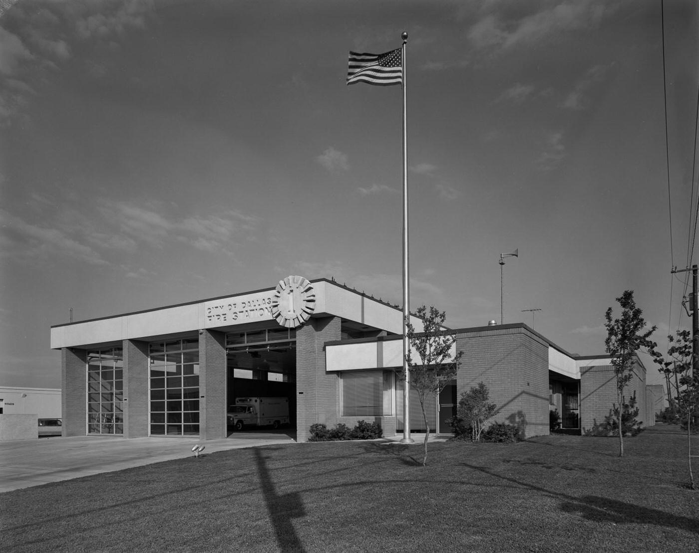 Exterior of a Dallas fire station, 1960s