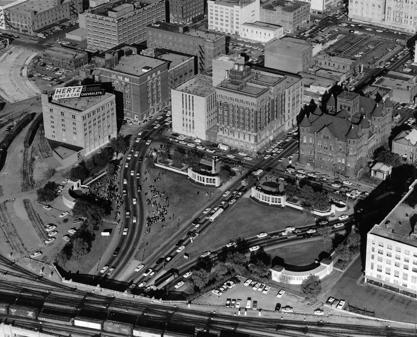 Dealey Plaza, Dallas, Texas 2 days following assassination of President John F. Kennedy, 1963