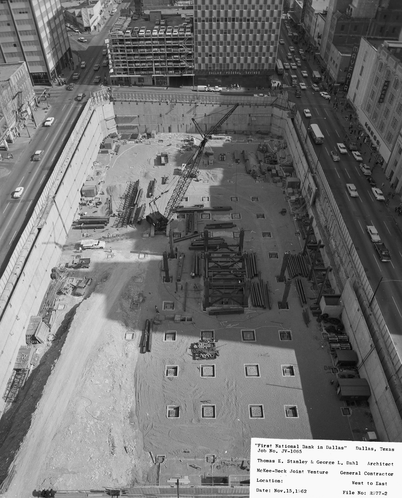 First National Bank building under construction, downtown Dallas, Texas, 1963