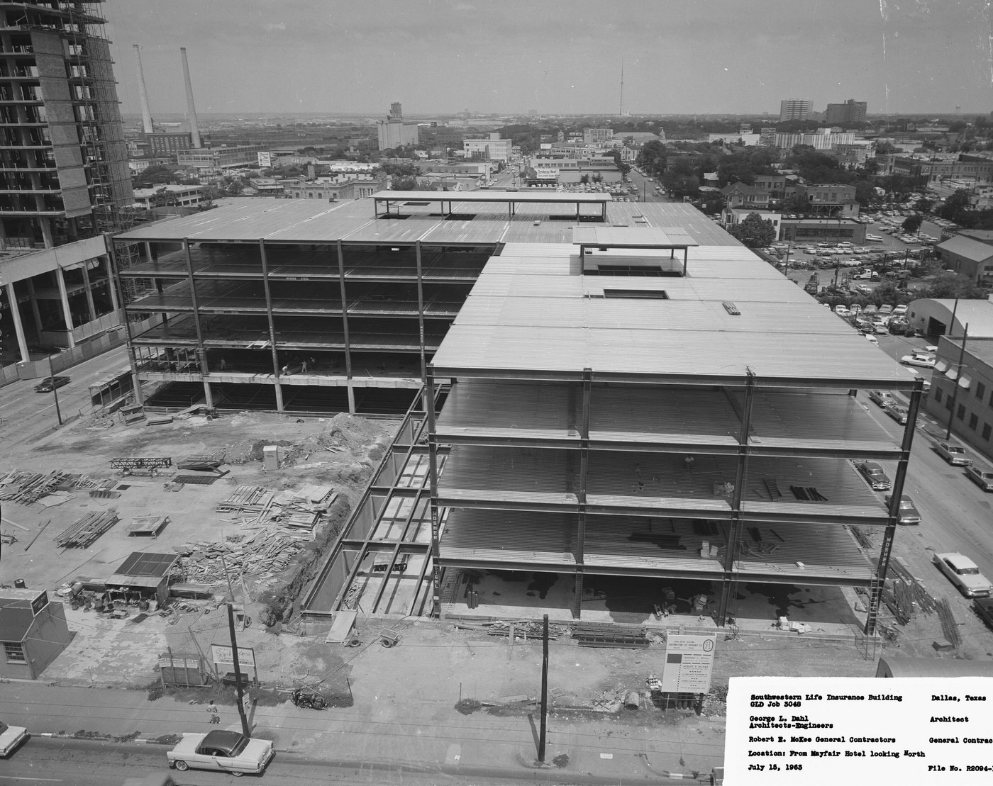 Southwestern Life Insurance building under construction, downtown Dallas, Texas.1963