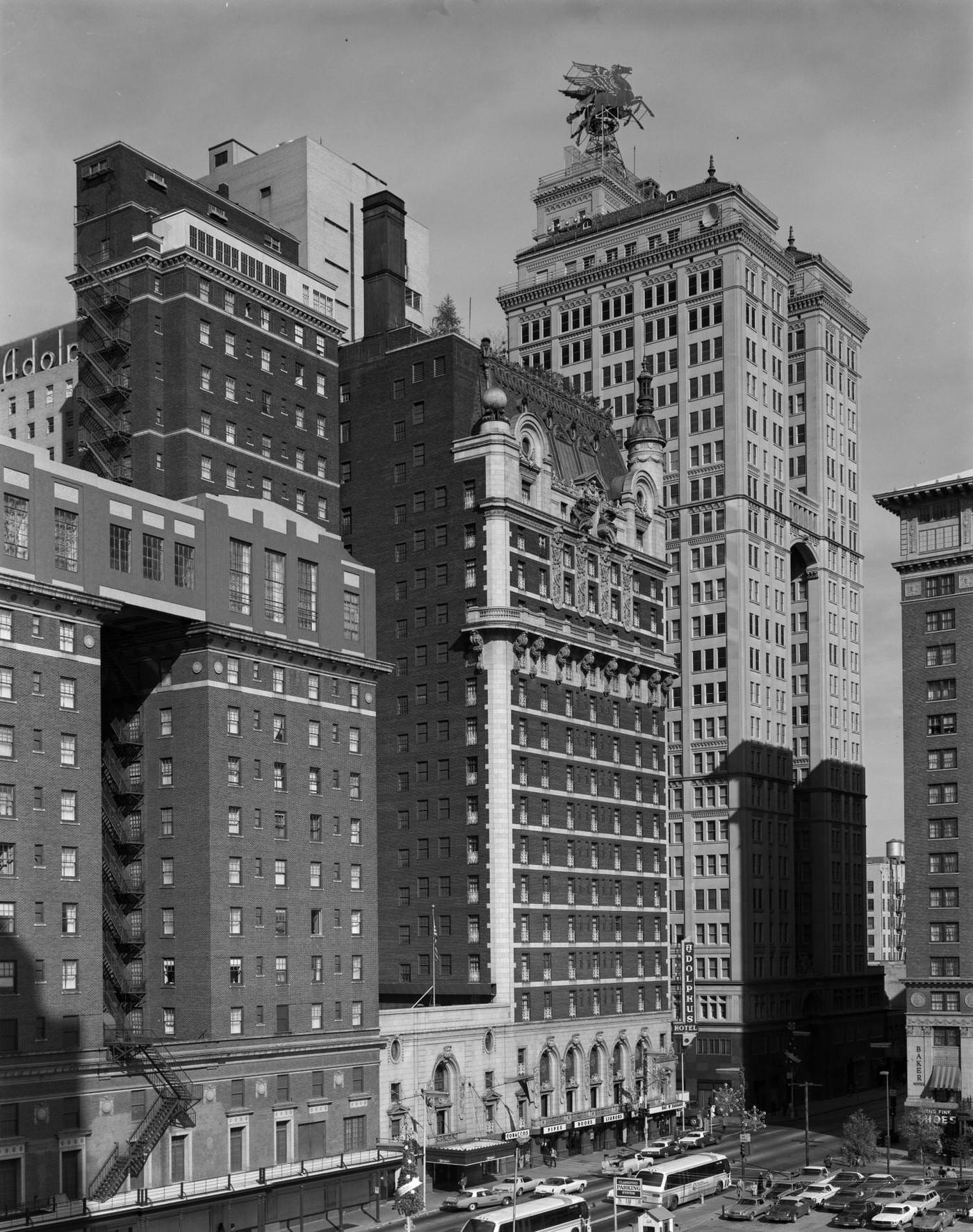 Adolphus Hotel and Magnolia, 1960s