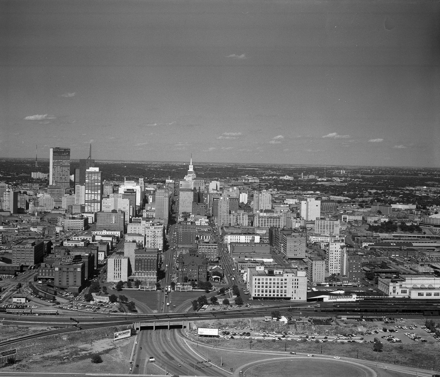 Dallas, Texas skyline and triple underpass, 1960