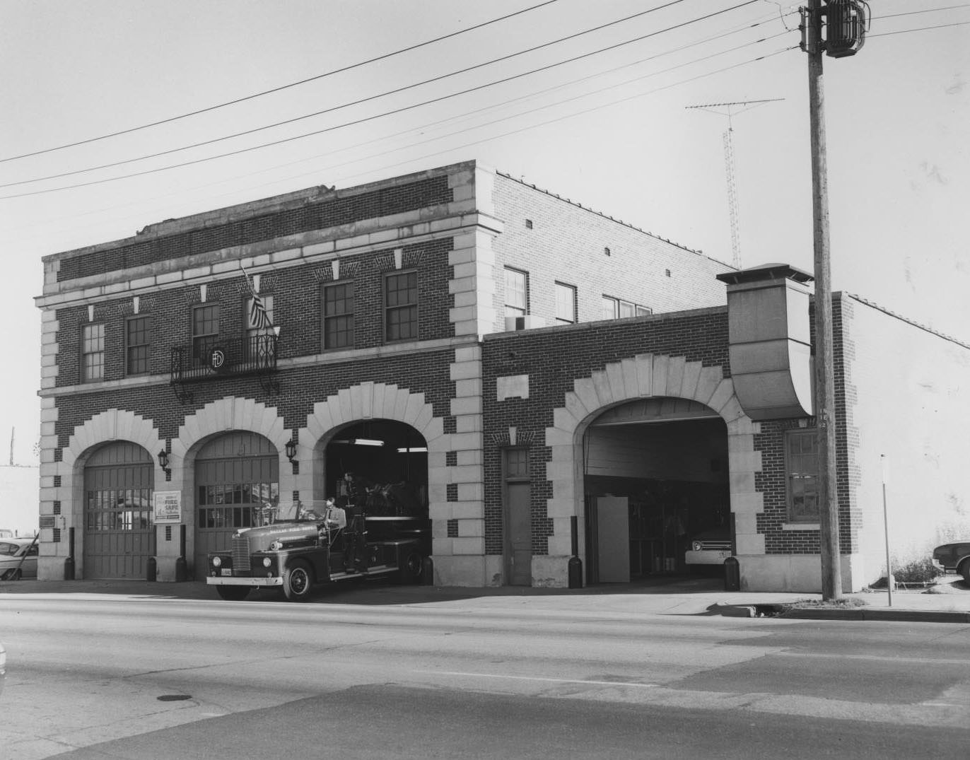 Dallas Fire Station 1 and Fire Truck, 1969