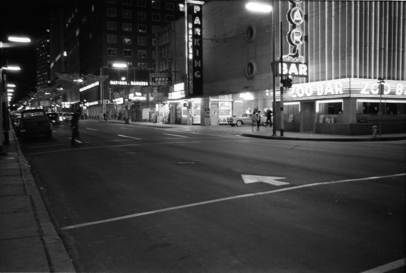 Commerce Street in downtown Dallas the evening of November 22, 1963