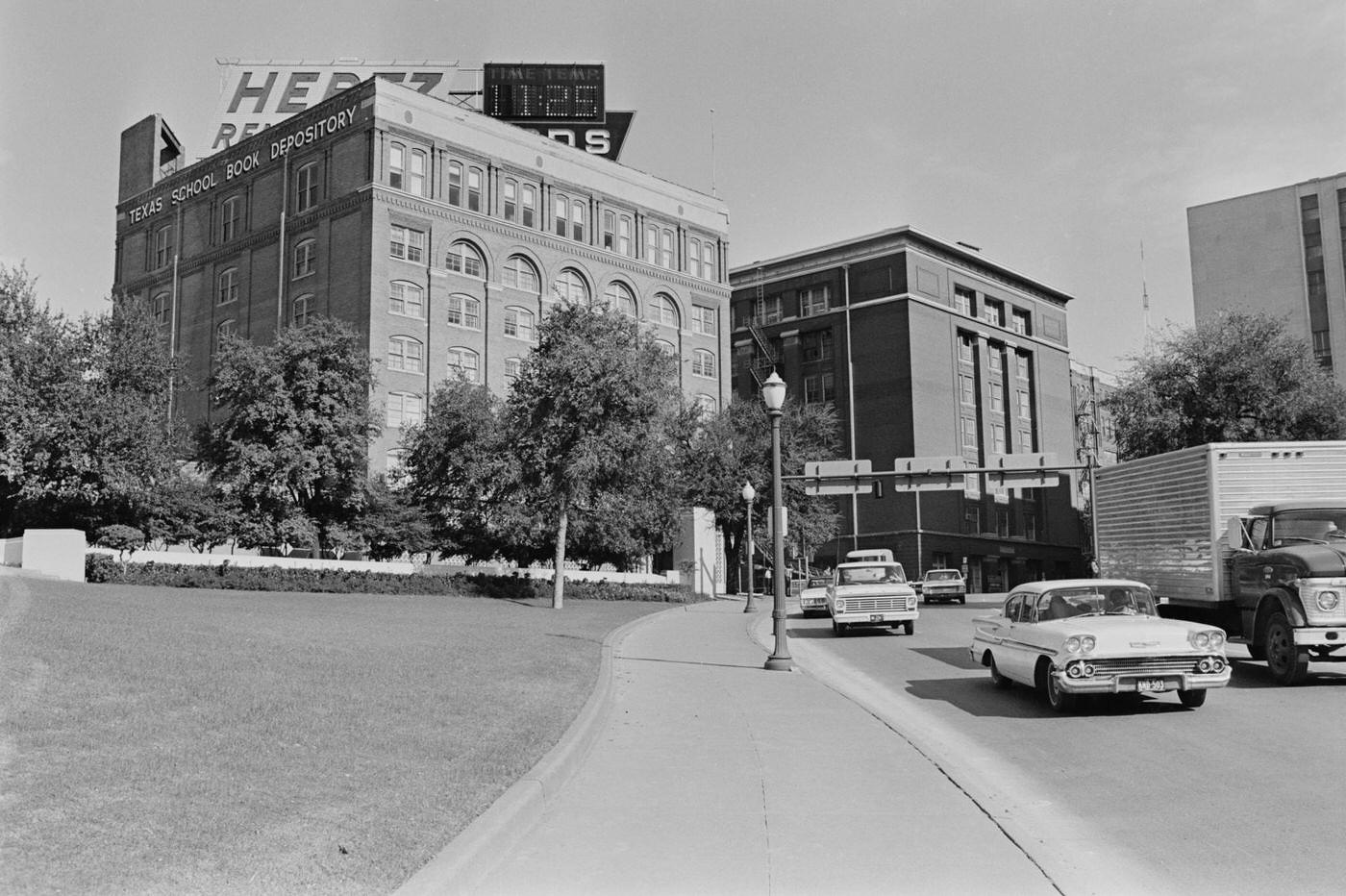 Texas School Book Depository, now known as the Dallas County Administration Building, building facing Dealey Plaza in Dallas, Texas, US, 19th November 1968.
