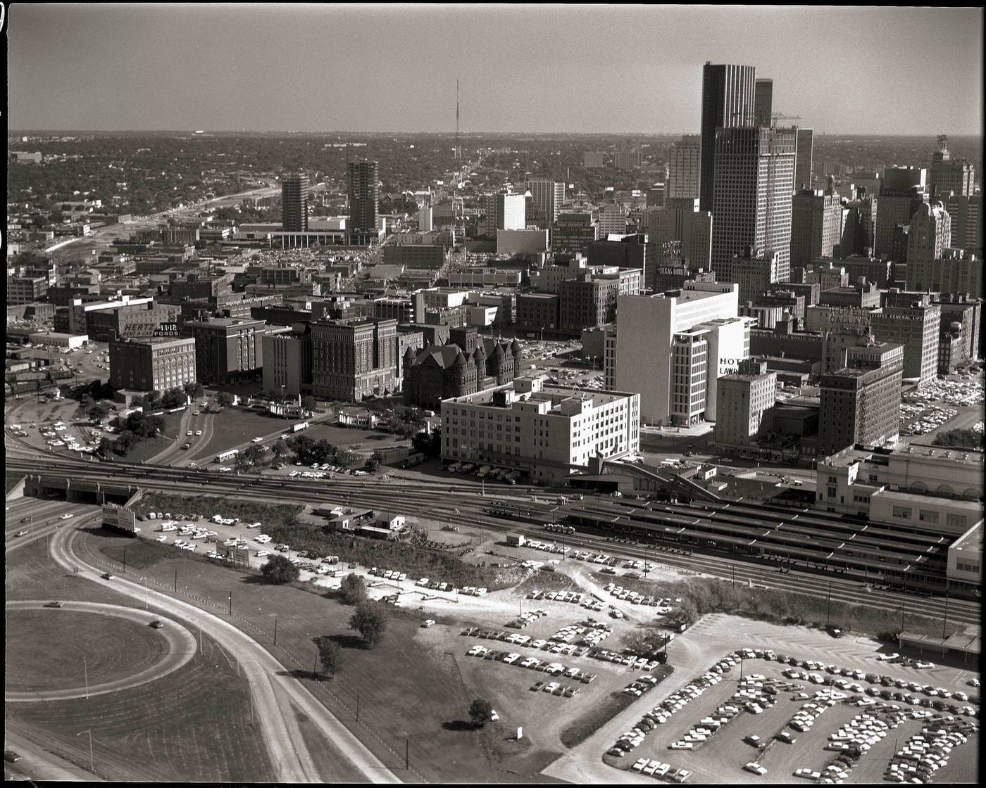 Aerial view of urban dallas, 1967