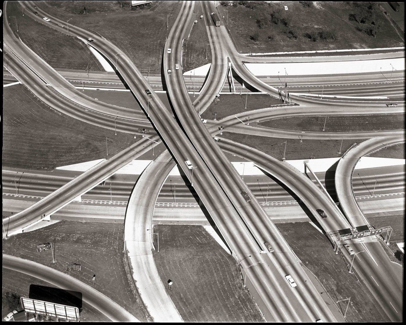 Aerial View of Roadway Design in Dallas, 1967