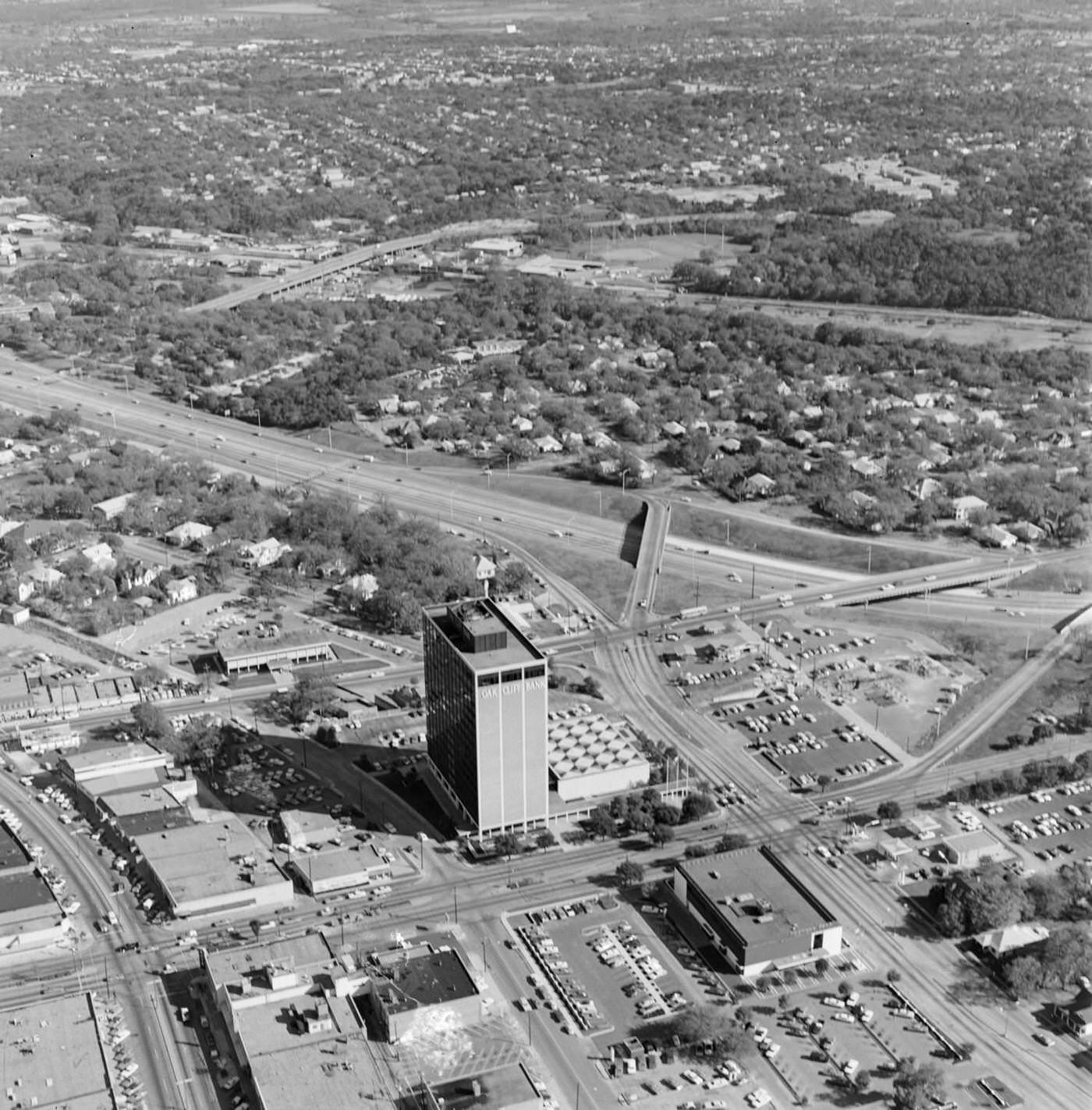 Aerial view of Oak Cliff area in Dallas, 1969
