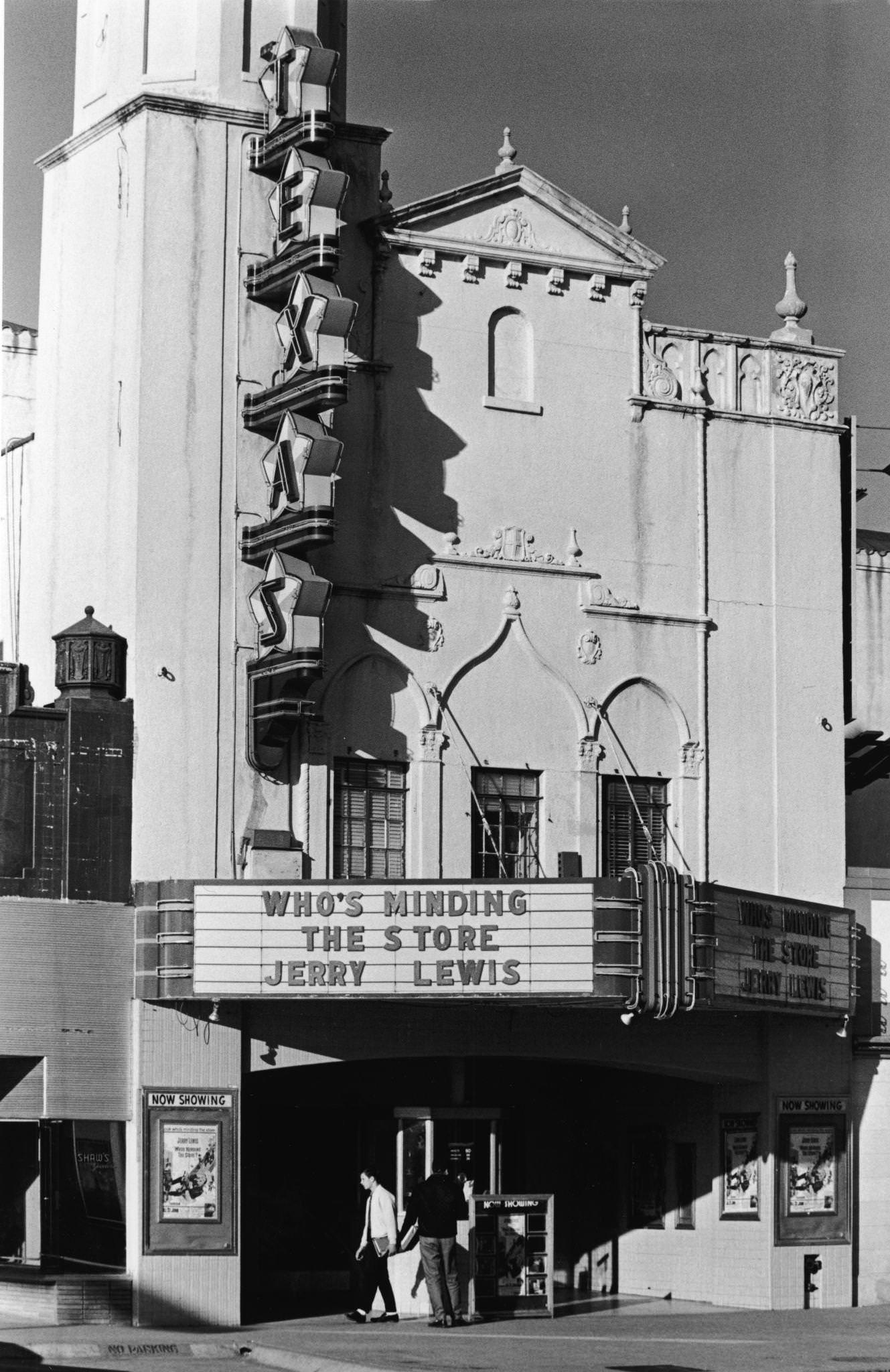 Exterior view of the Texas Theater (built in 1931 by architect W. Scott Dunne), located at 231 W. Jefferson Street, Dallas, Texas, December 1963.