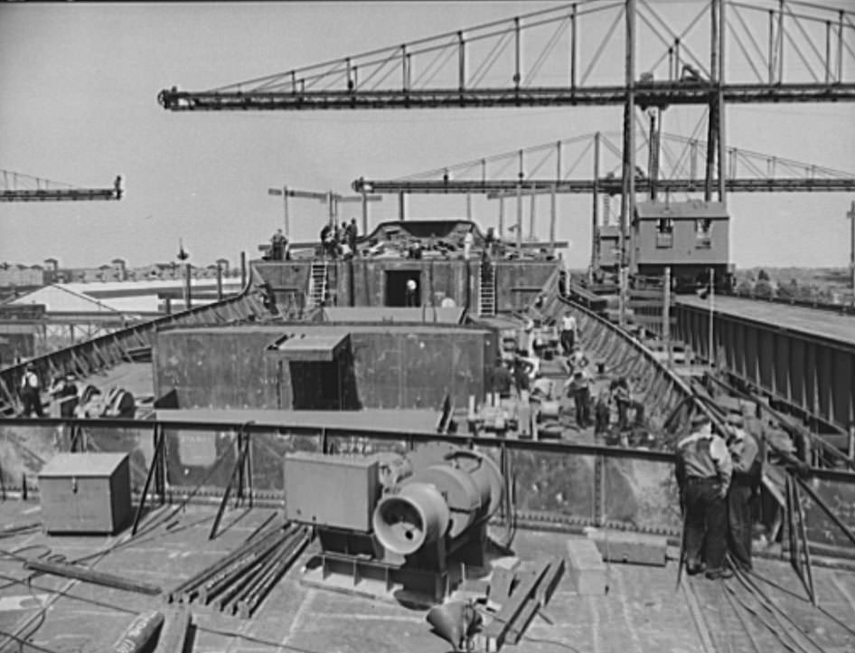 The forward deck on a C-3, photographed from the bridge, 1946