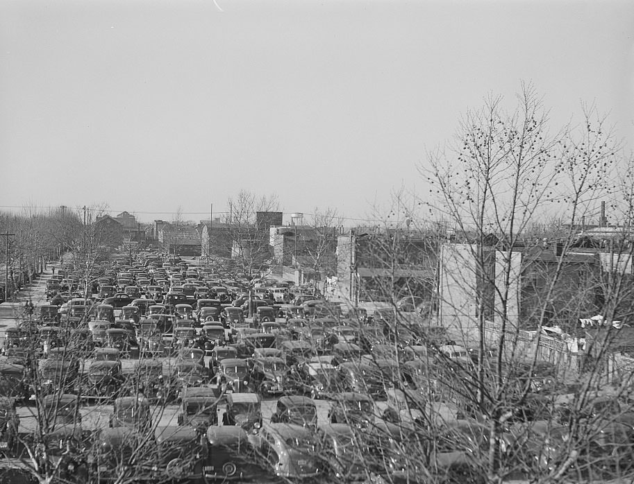 Parked cars of shipyard workers. Newport News, Virginia, 1941