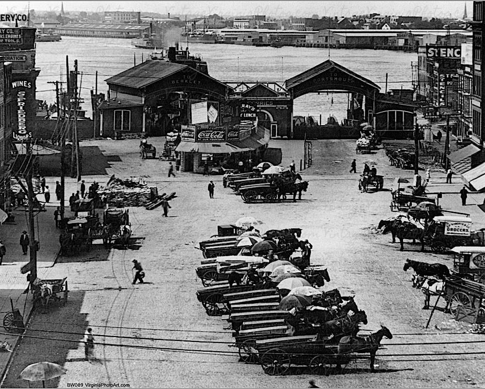 Norfolk Ports Ferry Terminals (with Horses in center), 1905