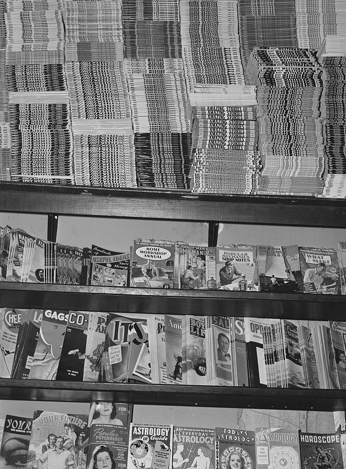 Magazines at newsstand in Norfolk, Virginia, 1941