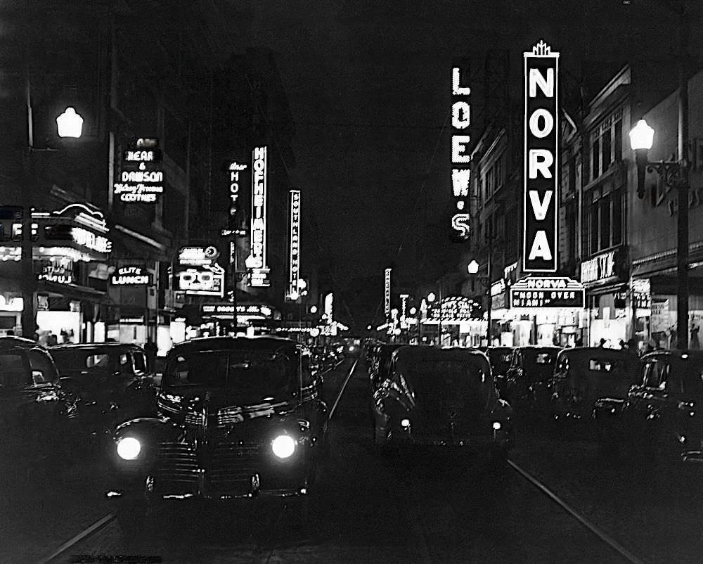 Norva & Loew's Theaters Granby St. at Night, 1941