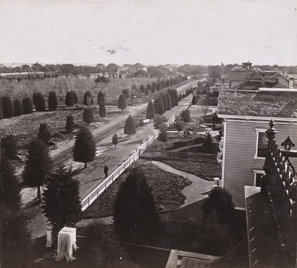 Jackson Street from Dr. Merritt's grounds, looking South, Oakland, 1865