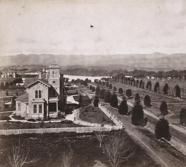Jackson Street from Dr. Merritt's grounds, looking North, Oakland, 1865