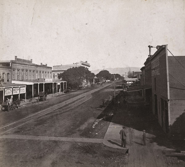 Broadway, from the Railroad Station, looking North, Oakland, 1862