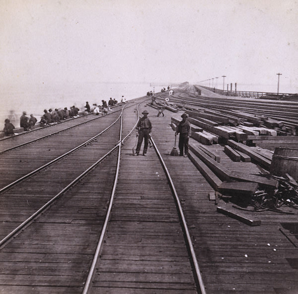 C. P. R. R. Wharf--looking towards Oakland, 1860